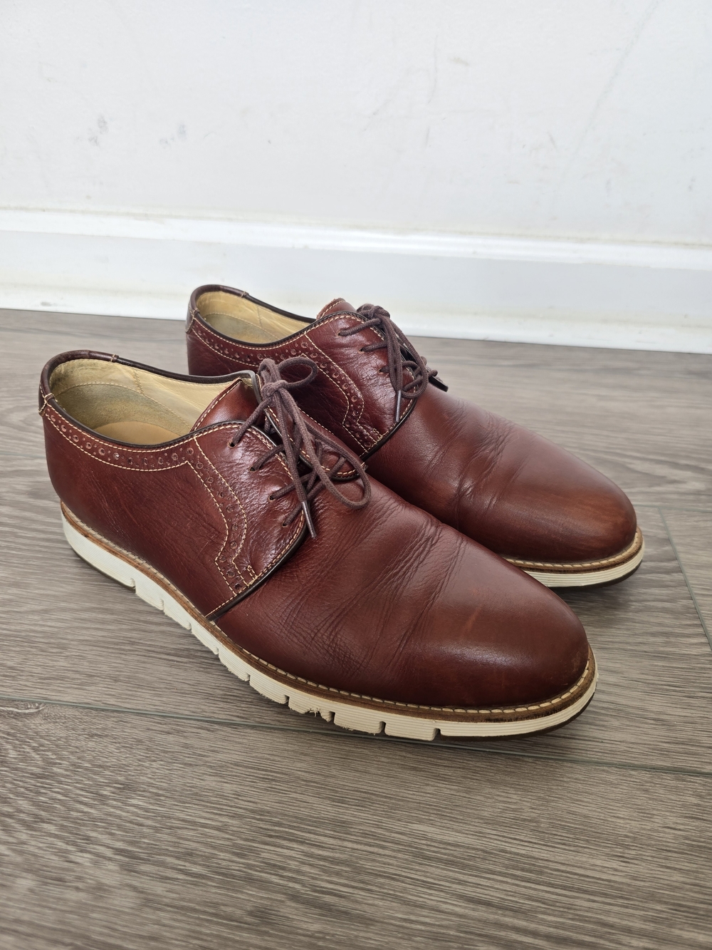 Mens Johnston Murphy 1850 Milson Plain Toe Derby Cognac Leather Sz 9.5 Sheepskin